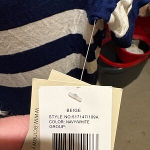 Beige by eci Navy and Cream Striped Maxi Dress